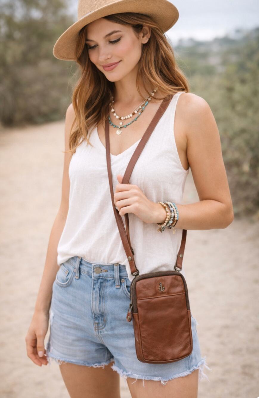 Harbour 2nd Benita Brown Leather Crossbody Wallet Bag Detachable Strap Patina